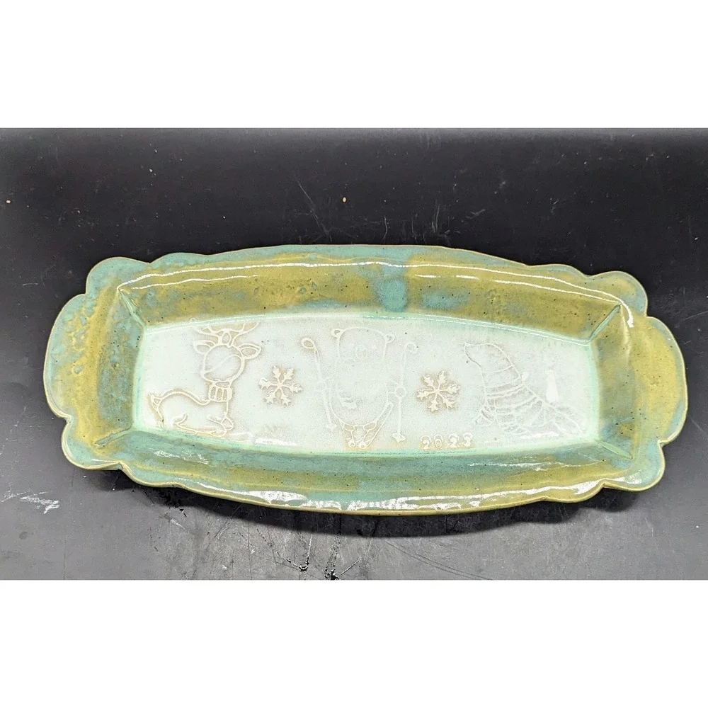 Sacred Mud Ceramic Studio Pottery Christmas Winter Dish 12.75